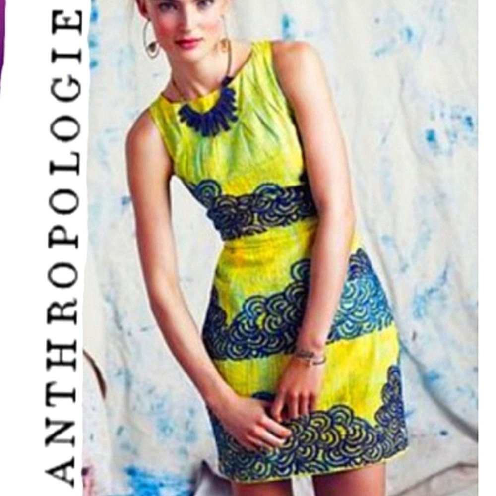 NWT Tabitha "Azure Scroll"  Embroidered Sheath Mini Dress